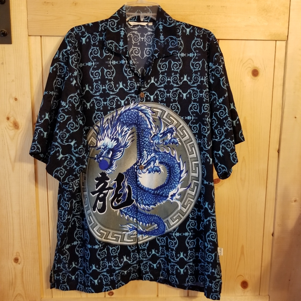 Uluwatu Hawaiian Dragon Graphic Button Up Short Sleeve Shirt